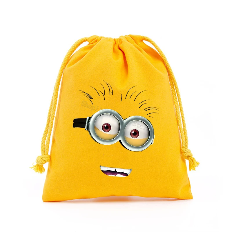 Minionses Yellow Flannel Drawstring Bag Kawaii Gift Pouch Small Present Holders Simple Cosmetic Storage Bag Makeup Multifunction