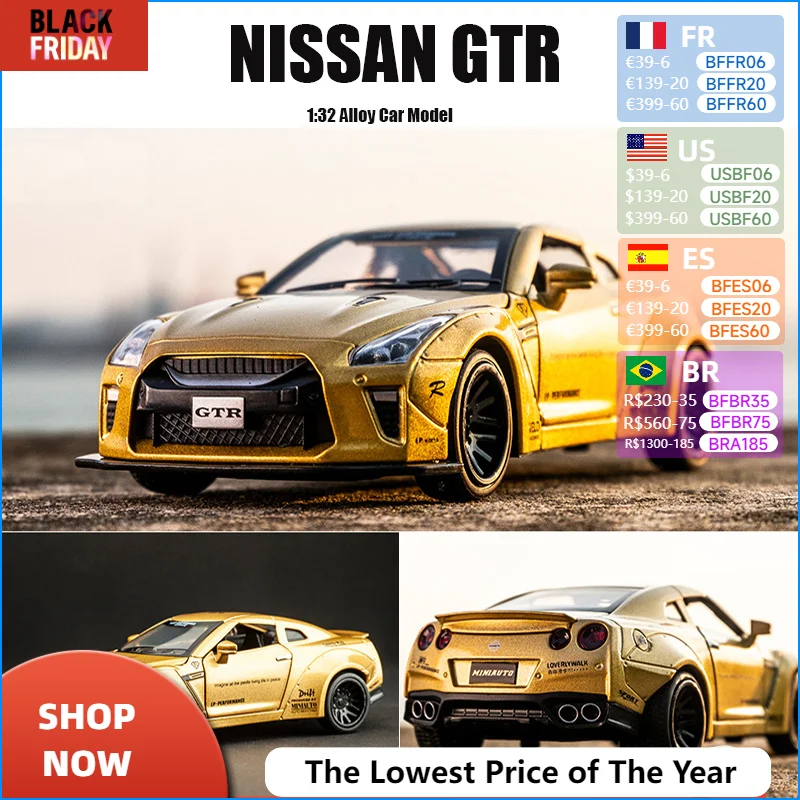 Nissan gtr-レース合金車モデル,ダイキャスト,おもちゃの車,車,おもちゃ,男の子用ギフト,送料無料,新品,1:32