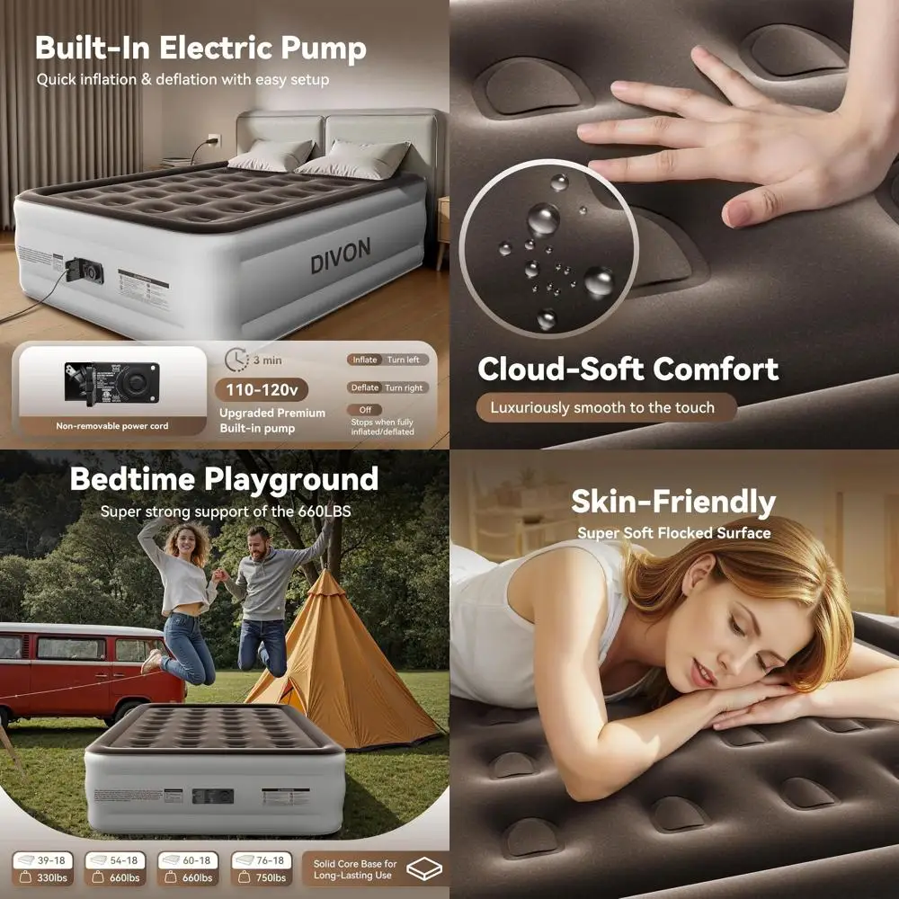 Self-Inflating Raised Air Mattress, 2-Minute Setup, 18 High, 660 lbs Capacity, Ideal for Camping, Travel, and Guests