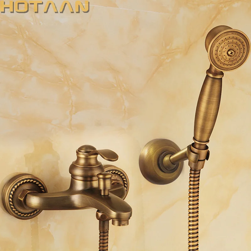 Bathroom Bath Wall Mounted Hand Held Antique Brass Shower Head Kit Shower Faucet Sets HYT-5340