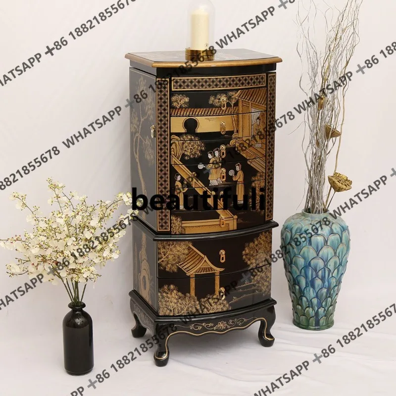 

Painted jewelry, bedroom chest with mirror retro antique dressing, storage, multi-layer high cabinet