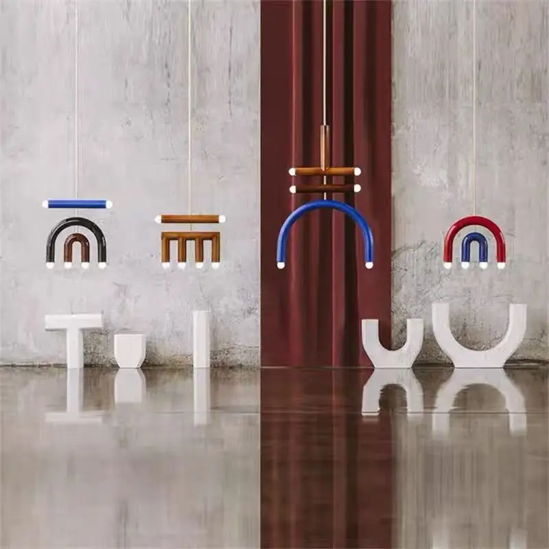 

Nordic Modern U Type LED Pendant Light Rainbow Arch Metal Cartoon Art Plain Dyed Lamps for Restaurant Home Decoration Chandelier