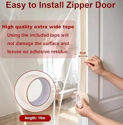 Dust-Proof Zipper Door Curtain Dust Protector Zipper Heavy Duty Double Adhesive Dust Barrier Zipper For Greenhouse Plastic Sheet
