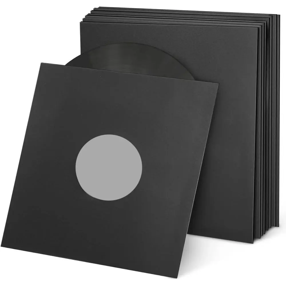 

50 PCS -12in Black Paper & Poly Lined Record Inner Sleeves or Vinyl Records, 110gsm Paper 33 RPM Record Sleeves, Anti Static Rec