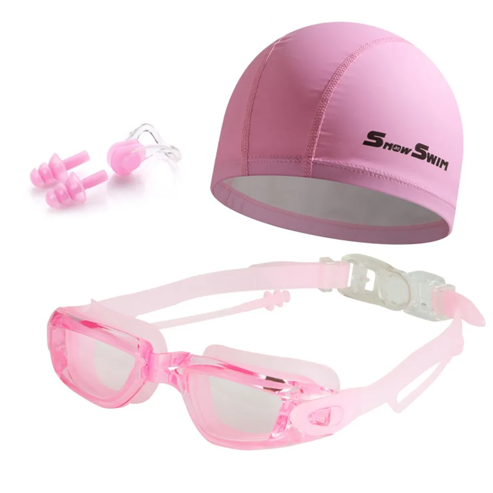Anti-fog Adult Swimming Goggles Set Adjustable with Nose Clip, and Ear Plugs Diving Eyewear Ultralight Soft
