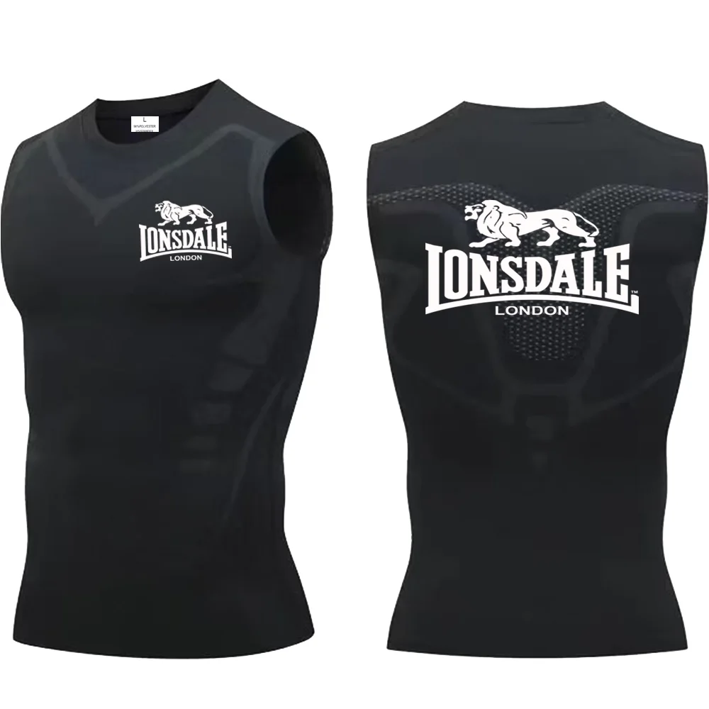 Men's LONSDALE vest youth breathable sports fitness slim fit summer elastic hurdle base shirt T-blood