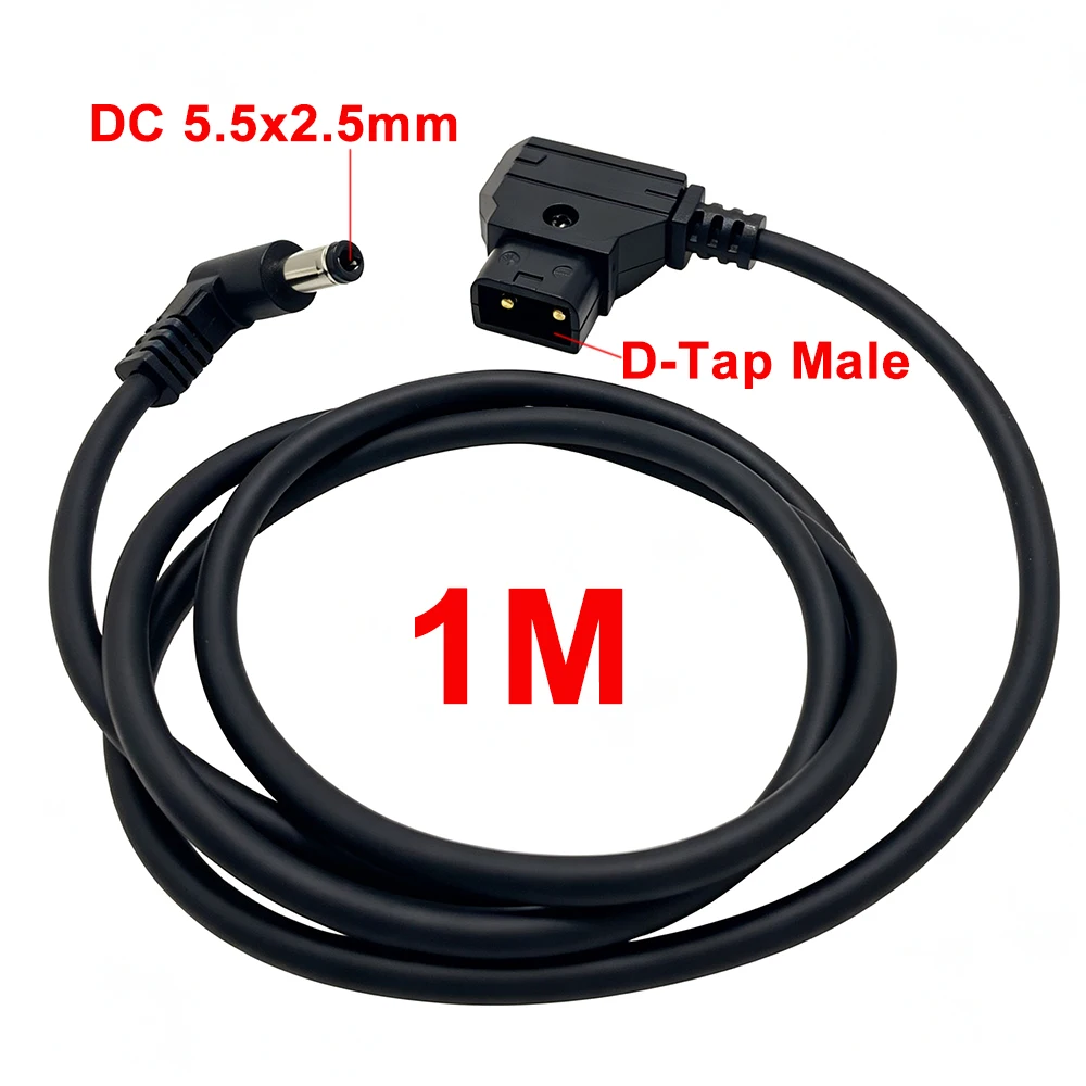 D-Tap B Type Male to Right Angle DC 5.5x2.5mm Plug Power Cord Adapter For V-Mount Battery DSLR Camera BMCC Monitor Power Supply