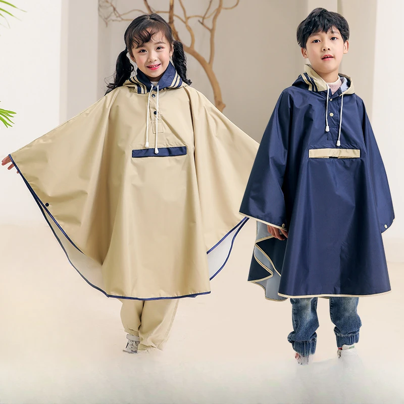 Children\'s raincoat cloak style school bags advanced Korean version primary children\'s poncho riding electric car raincoat