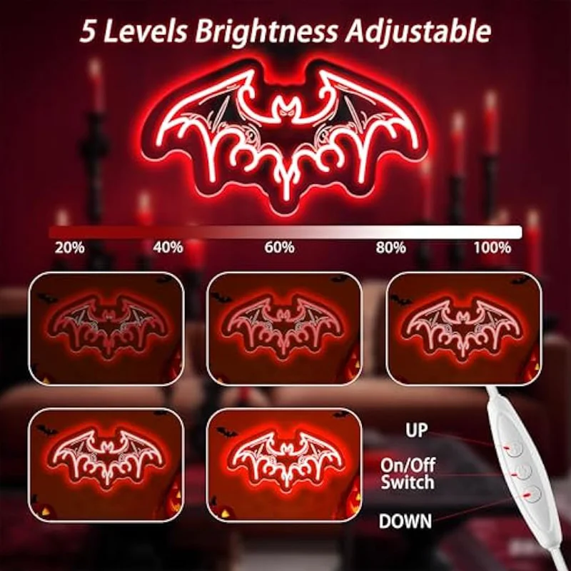 Bat Neon Sign Victorian Gothic LED Lights Decor Spooky Halloween Room Accent Unique Gothic Home Decor Gift for Gothic Lovers