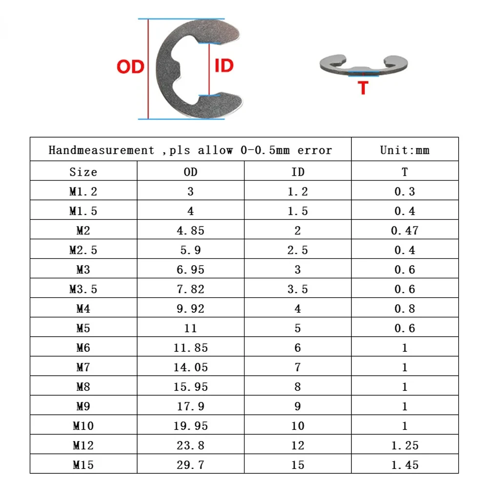 304 Stainless Steel E Clip Circlip Carbon Steel Gasket Retaining Ring Washer for Shaft Fastener M1.2 M1.5 M2 M3 M3.5 M4 M5-M15