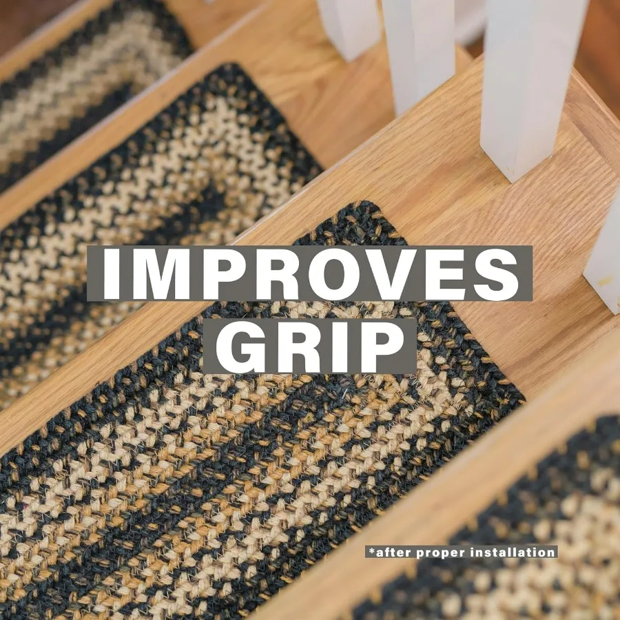 كليمنجارو الجوت مضفر درج معالج للخطوات الخشبية البلد البدائي ديكور مجموعة من 13 الأسود والأسمر 8x28 مستطيل البساط ل S #2