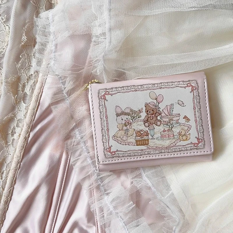 

Sweet Wallet for Women Cute Original Square Fold Coin Purse Pu Leather Zip Animal Prints Aesthetic Bag Youth Wallet