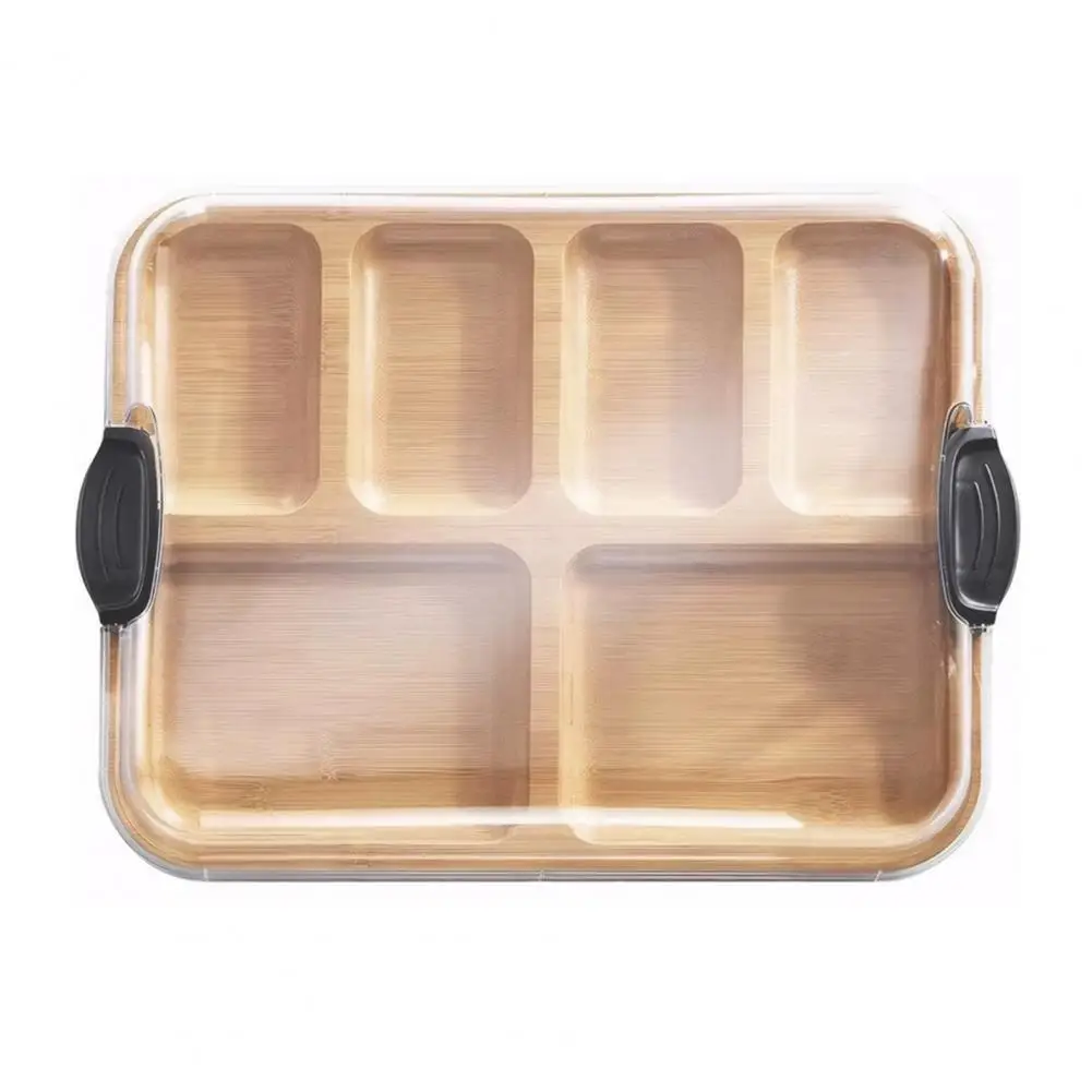 خشبية الخيزران الجبن مجلس ديلي مجلس صينية الخيزران تخدم صينية مع غطاء 6-مقصورة طبق الحفلات لوح فحم للجبن #2