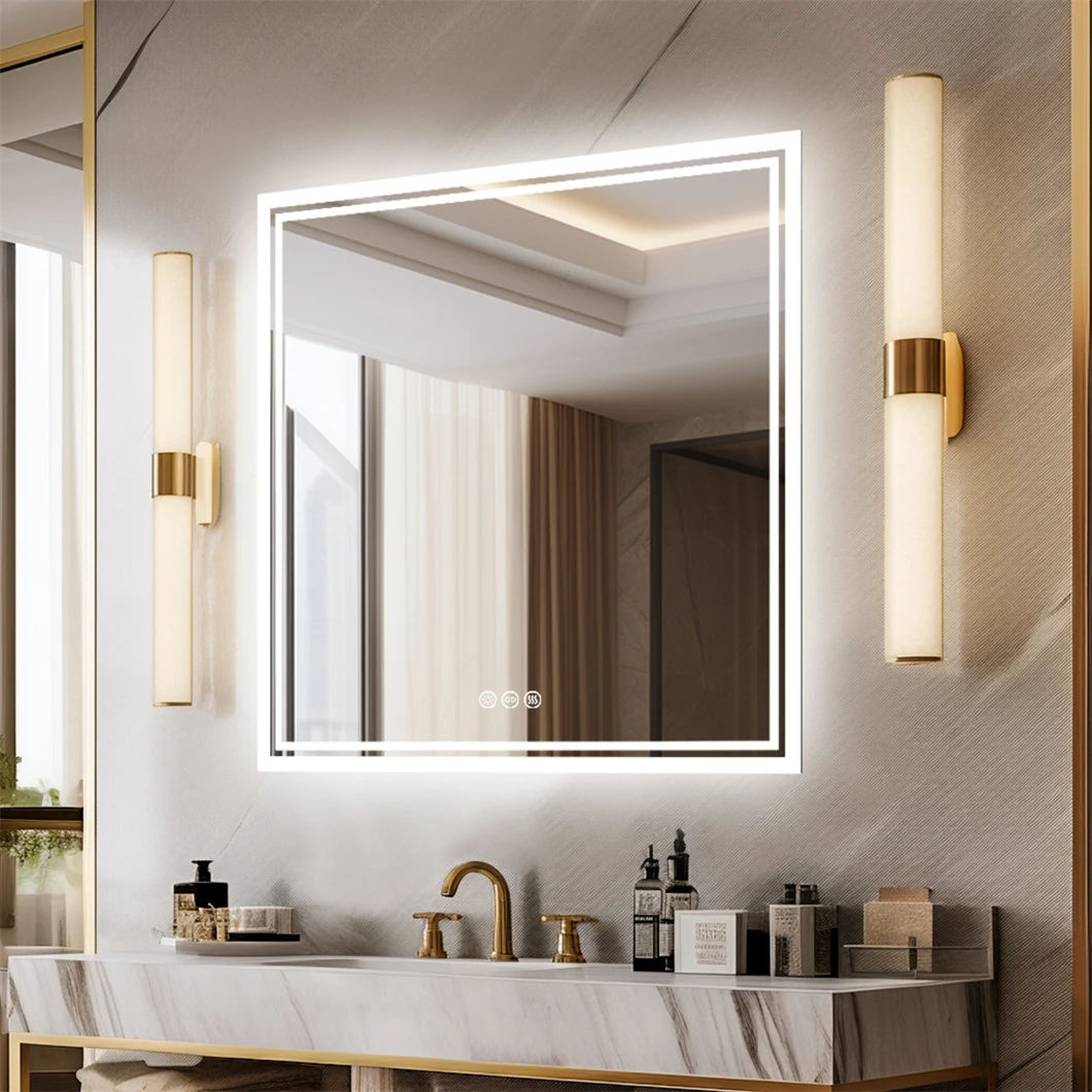 LED Bathroom Mirror 800x800mm Square Wall Vanity Mirror with Anti-Fog Lighting Illuminated Memory Function Backlit Makeup Mirror