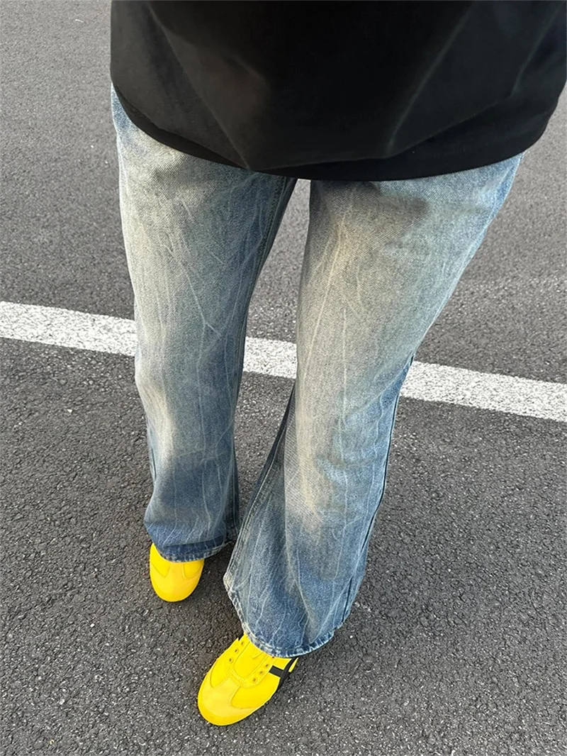 

Retro American High Street Loose Straight Leg Men's Jeans Elastic Premium Pants Autumn Winter Slim Long Trousers