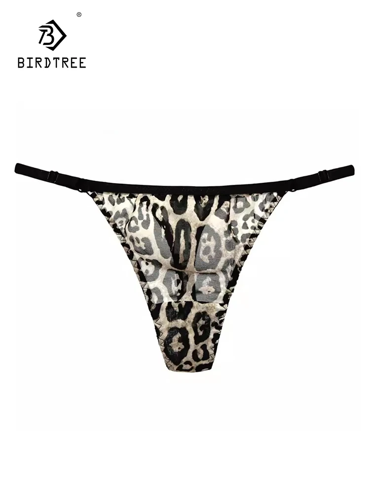 BirdTree, 93%Real Silk Sexy Briefs, Women's Wild Leopard Print, Low-Waisted Erotic Hot T-back Underwear, 2024 Summer P46062QC