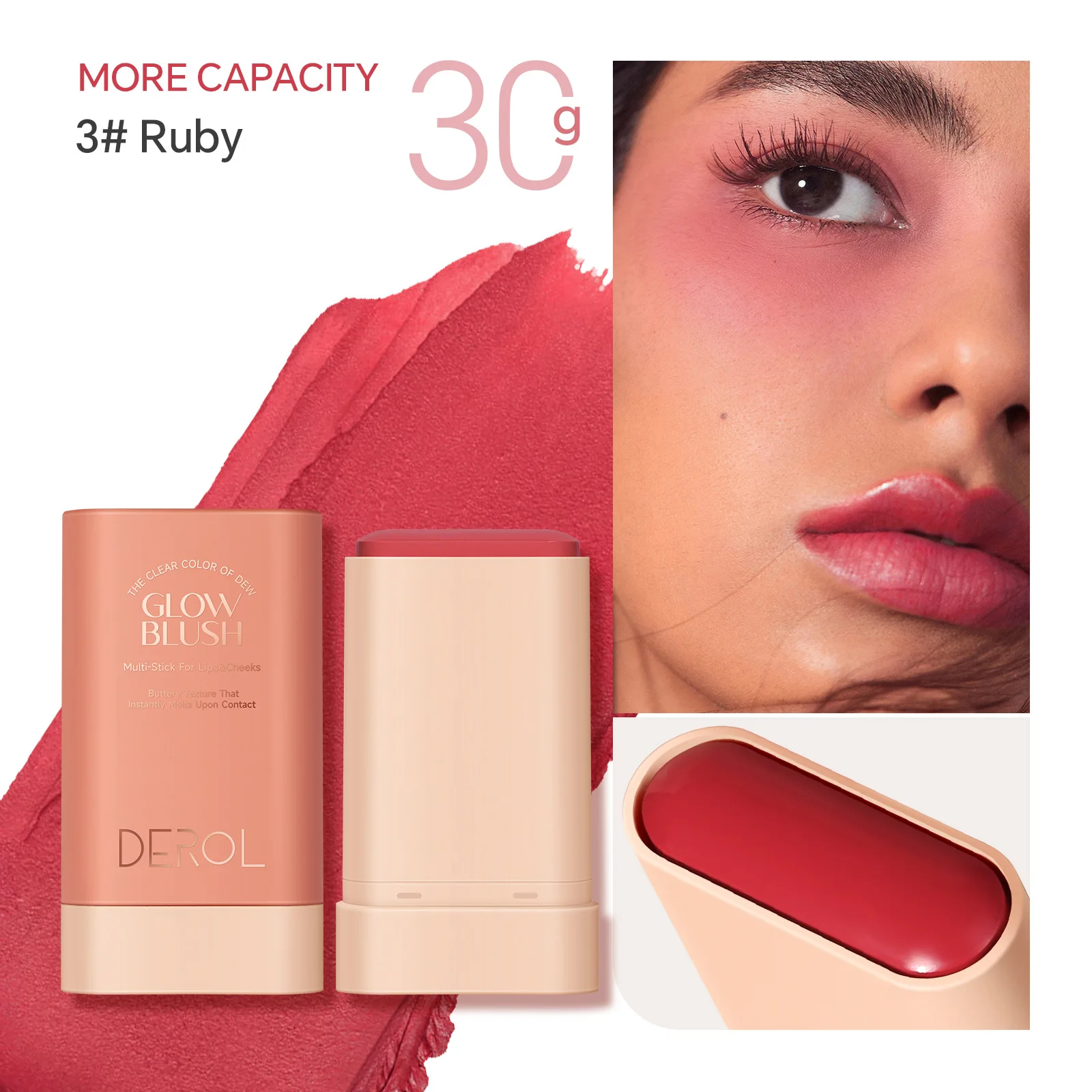 DEROL Blush Stick 30g Natural Nude Makeup Repair Capacity Brighten Complexion Solid Rouge Blush Cream