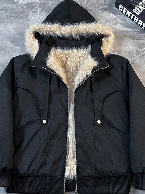 

American Sle Thiened Hooded Jaet Cotton Coat Men's Winter Faion Brand Thiened Deconstructed Coat Mountain Eagle