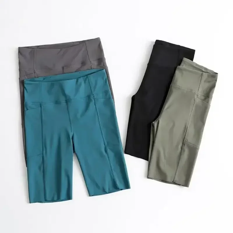 Lemon-pantalones cortos de Yoga para mujer, Pantalón deportivo ajustado de cintura alta con bolsillos, para correr, ciclismo y gimnasio