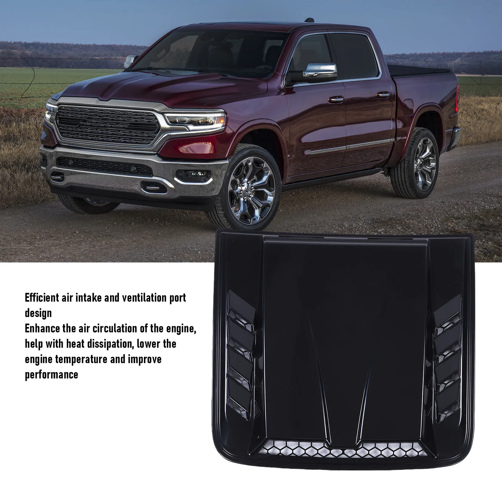 1Pc Car Hood Air Vent Grille Universal Bonnet Air Vents Engine Hood Air Intake Cover Replacement for Ram 1500 2500 3500