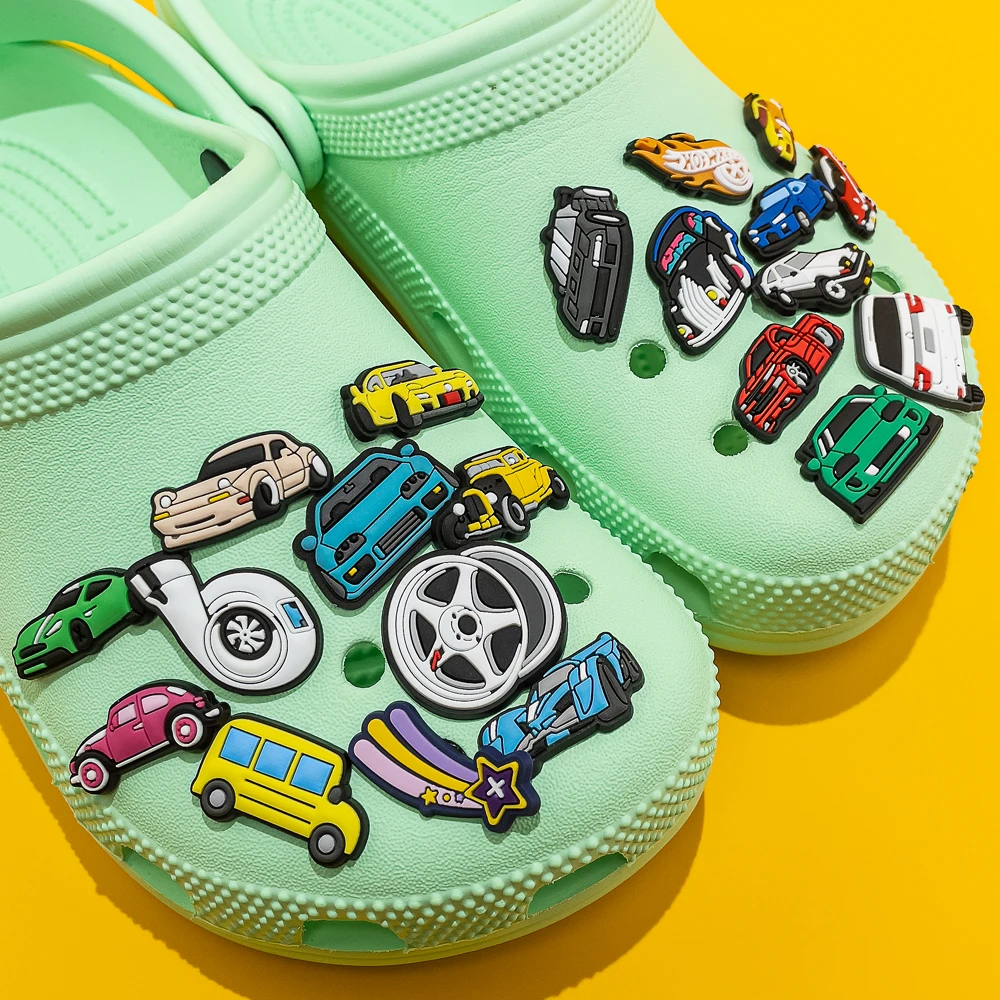 1pcs Clog Charms Cars Cool Roadster SUV PVC Clips Accessories Mini Classic Car Shoe Charms Turbine Clog Pin Kids Gift image 3