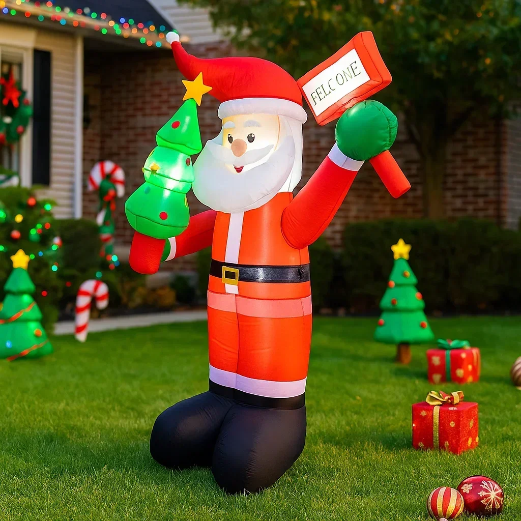 6 футов рождественские украшения надувной Санта-Клаус с деревом, приветственная игрушка, домашний двор, рождественские украшения, светодиодный декор, игрушка для рождественской вечеринки