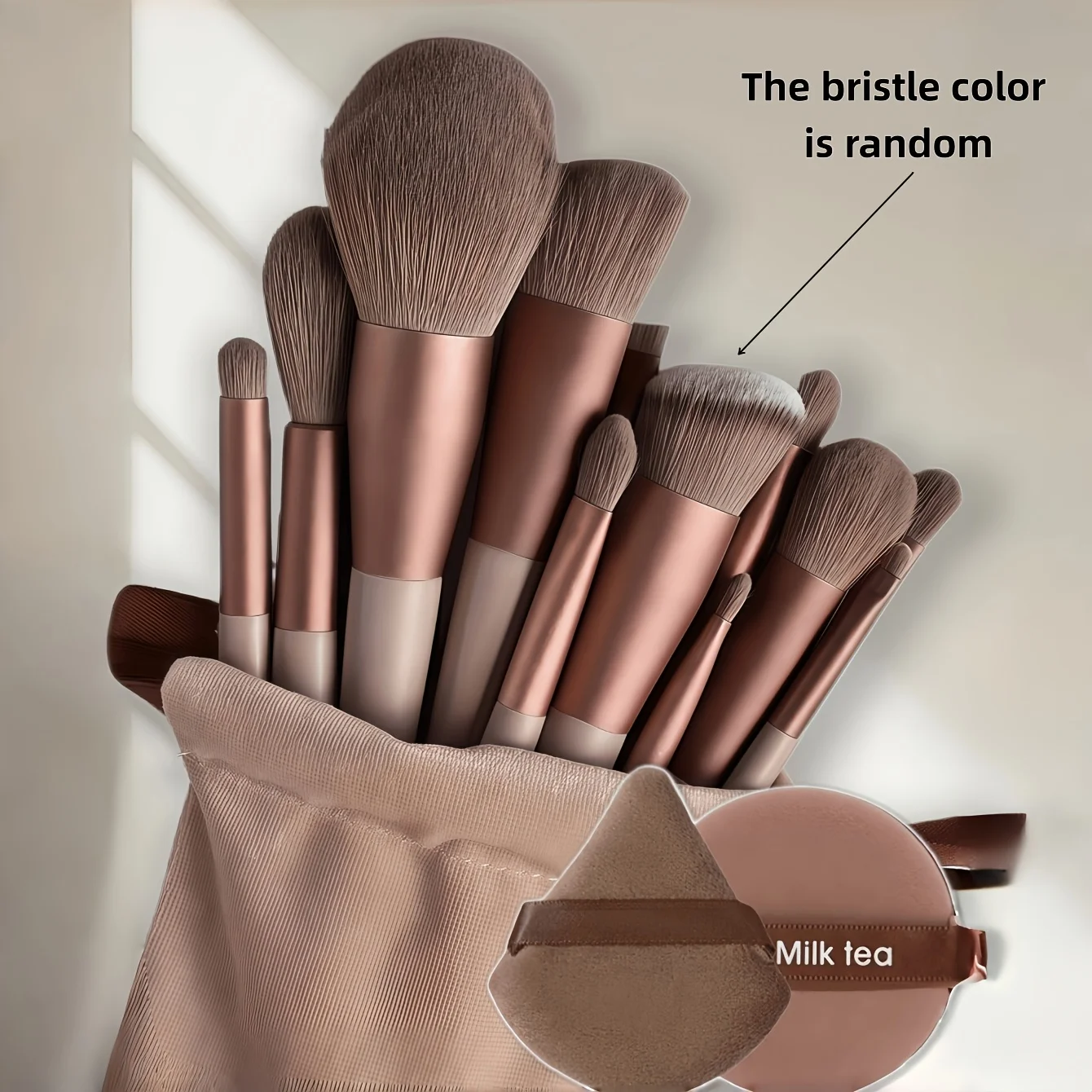 15pcs Professional Makeup Brush Set Includes 13 Brushes And 2pcs Makeup Sponges, with Soft Bristles for Beauty, Eyeshadow