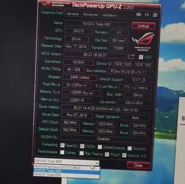 Carte informatique TESLA K80 24 Go, carte graphique Tesla K80, double cœur non neuve