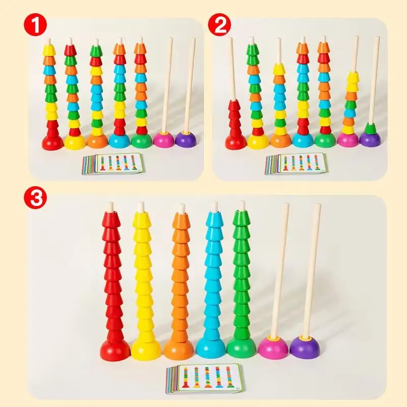 Jouet mathématique Montessori en bois avec carrelage numérique, bâtons de comptage et anneaux empilables, jouet éducatif d'apprentissage précoce pour les tout-petits de 2 à 5 ans