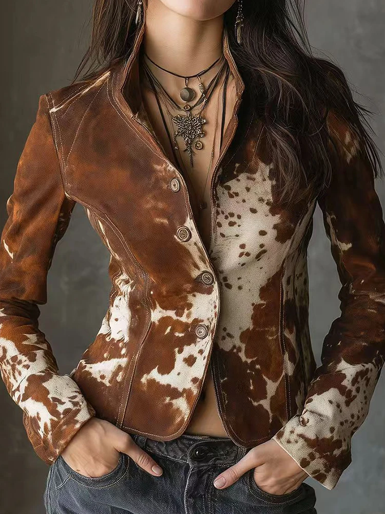 

Весенне-осенняя однобортная шикарная верхняя одежда, женские праздничные повседневные куртки с длинными рукавами, простые женские пальто с воротником-стойкой и принтом