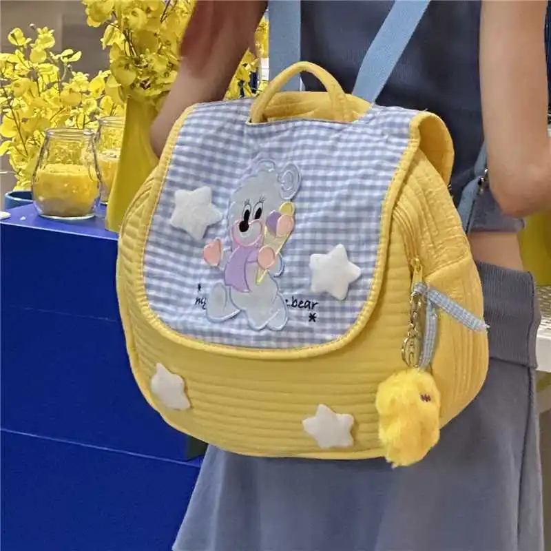 Japanese Kawaii Cartoon Fashion Schoolbags Schoolbags Contrast Color Plaid Backpacks Casual All Match Women Bags Vintage Trendy