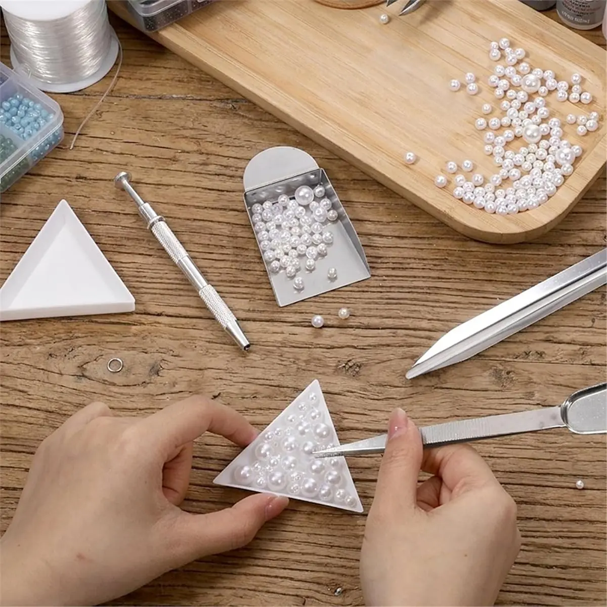 Bead Scoop and Triangle Trays Set, 14-Piece Rhinestone Sorter Kit for Jewelry Making Crafts