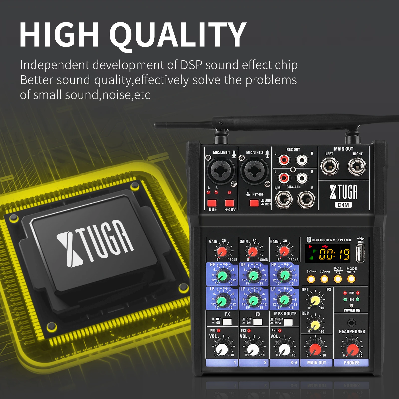 Professional Build-in 48V Phan tom Power 4 Channel USB Audio Mixer With Wireless Microphone