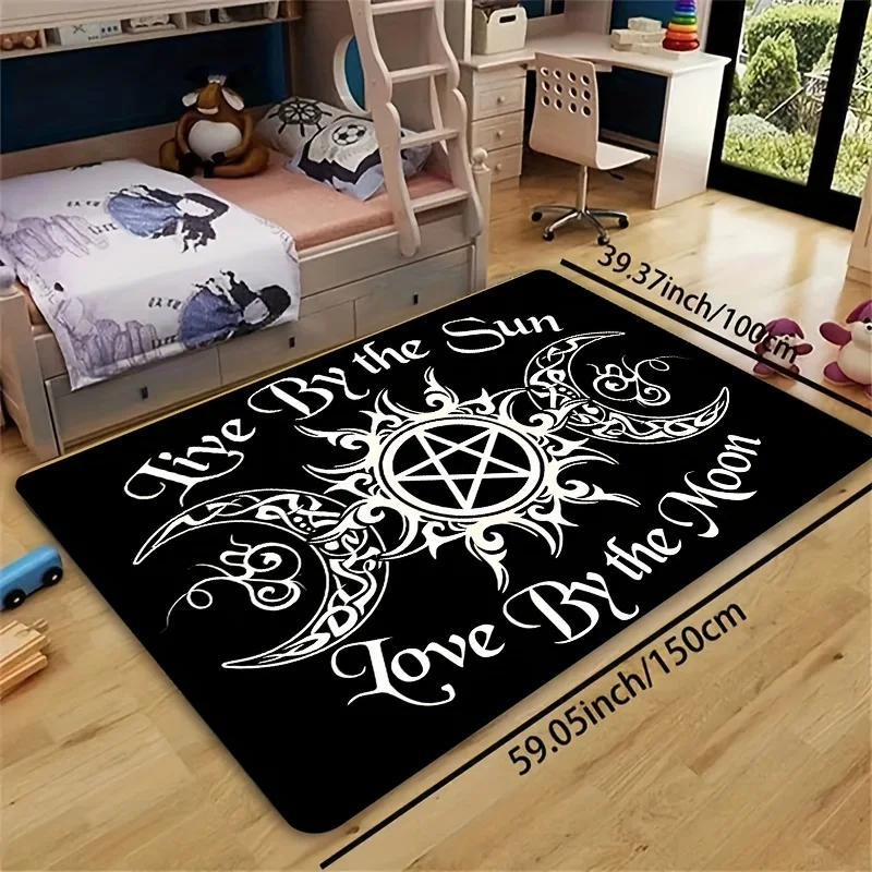 VIKAMA Five-Pointed Star And Moon Printed Soft Black Doormat Rug For Bedroom Carpet For Living Room Bathroom Mat Kitchen Rug