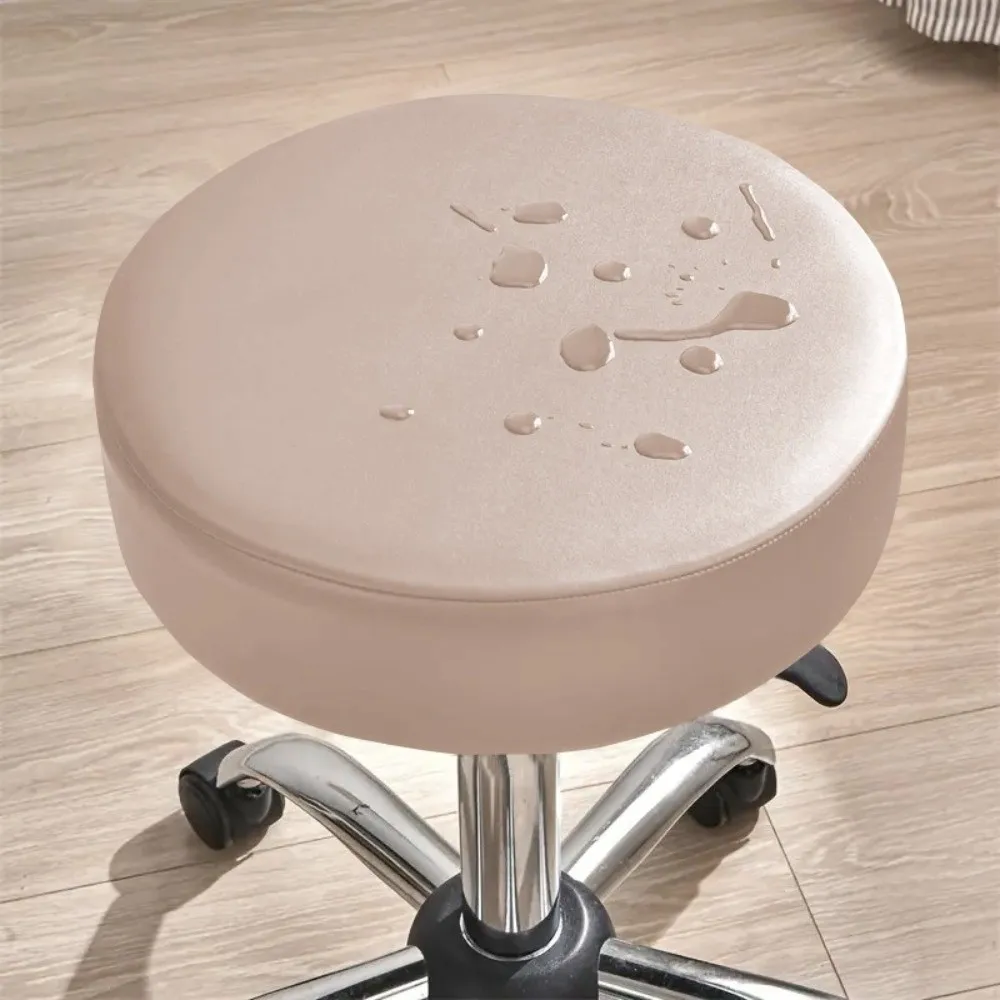PU Leather Round Seat Cover Waterproof All Inclusive Rotating Chair Slipcover Dustproof Solid Color Bar Stool Chair Cover