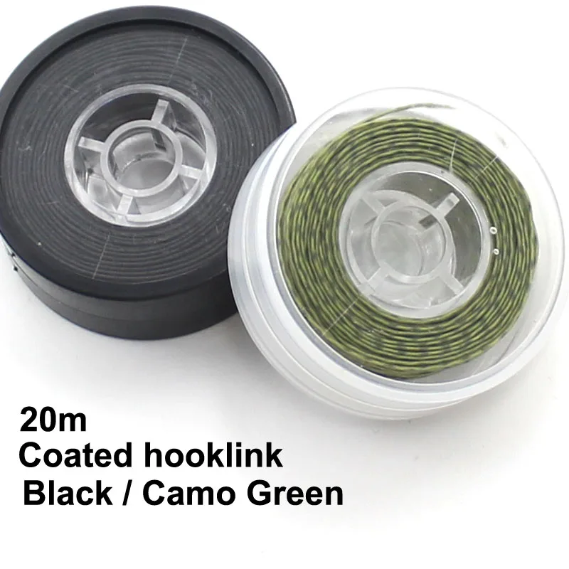 20m  Camouflage Green Carp Fishing Line Soft Hook Link Carp Hooklink coated Braid Line Leader for Hair Rig 25 15LB Rigging Line