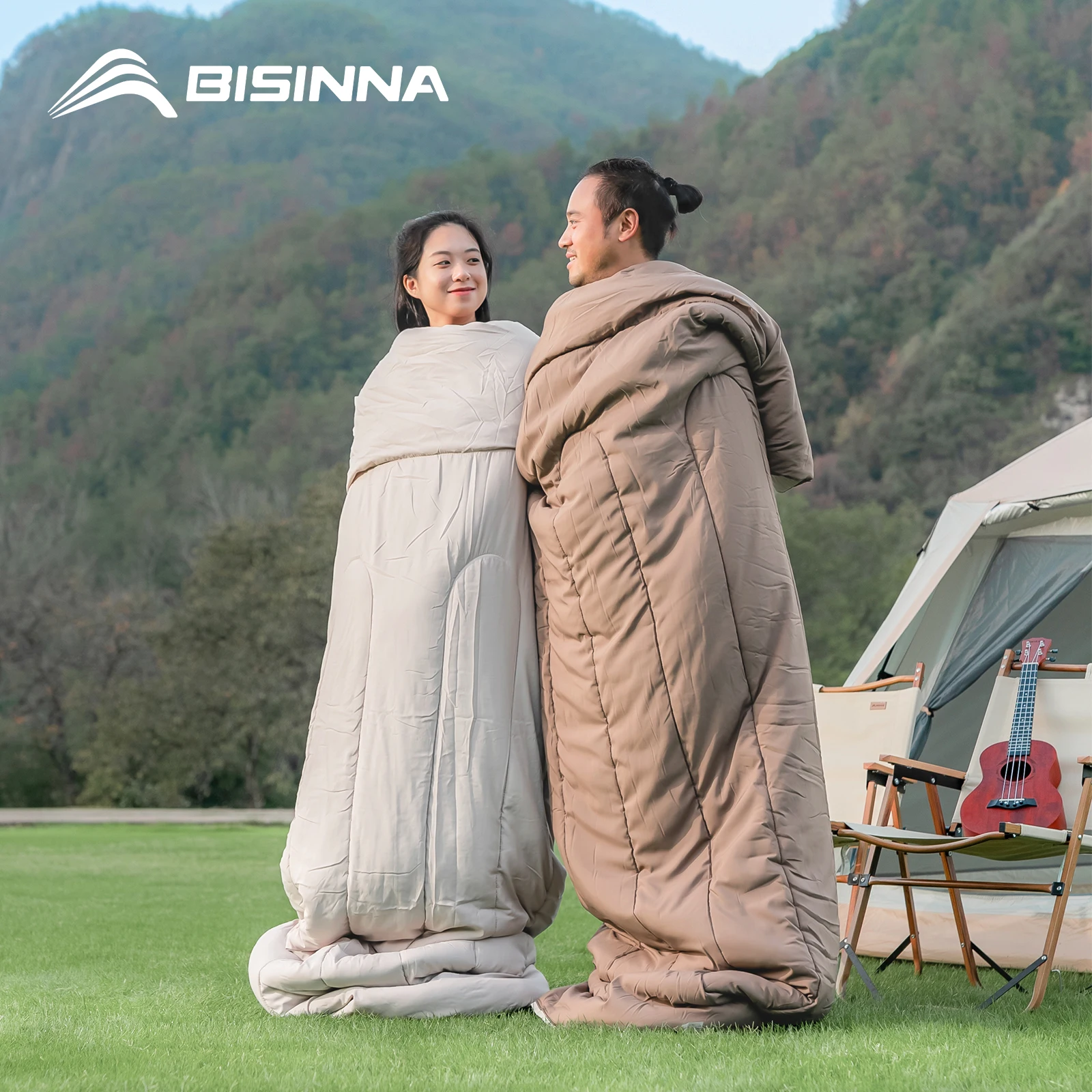 BISINNA 2 인용 캠핑 침낭, 휴대용 분리형 침낭, 여행 야외 하이킹