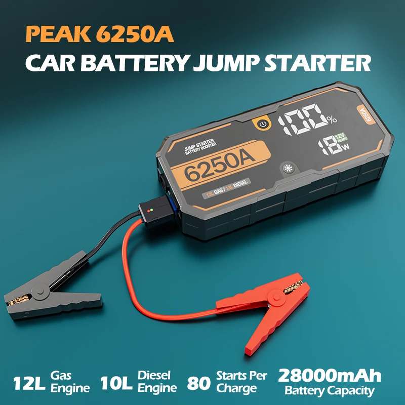 Car 6250A 30000mAh Portable 12V Jump Starter Power Bank 12V Auto Battery Charger Booster Starting Device