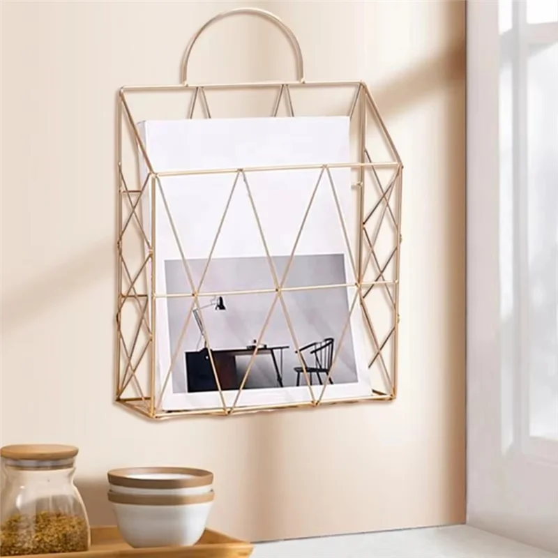 

AB41-File Organizer Wall Mount Decorative Organizer Vertical Wire Shelf Display Holder Stylish Space Saving File Storage
