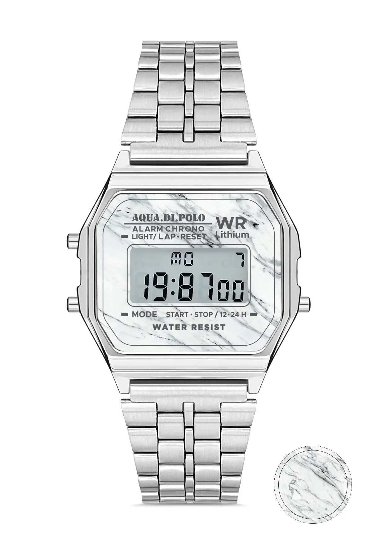 Unisex Silver Retro Marble Pattern Digital Wrist watch Apwa065704