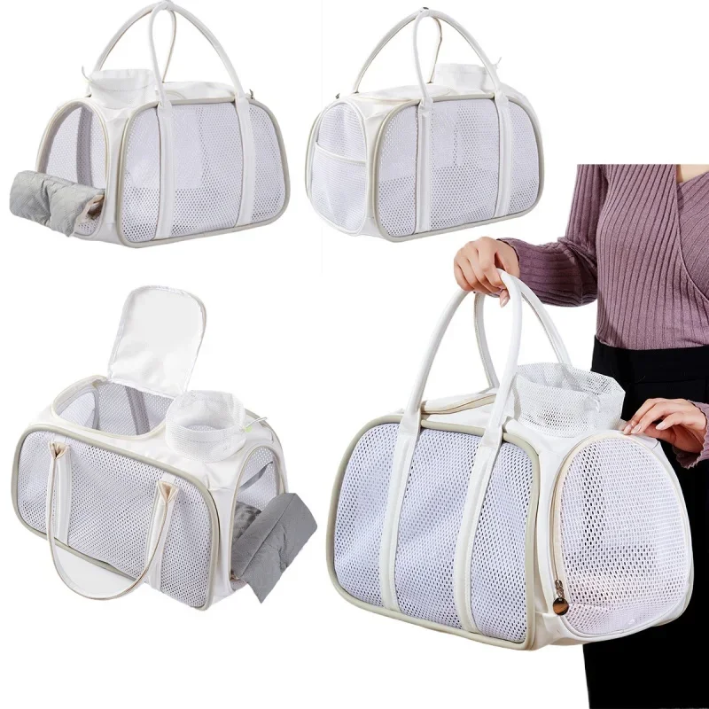

Sheepskin PU Cat Basket Pet Accessories Portable Handbag for Going Out High-Capacity White Travel Cat Bag