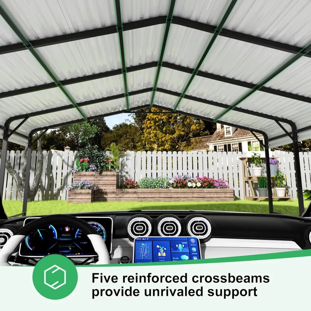 20x20 FT metalen carport met robuuste carportluifel, carport met versterkte basis en vijf luifelbalken, autogarage