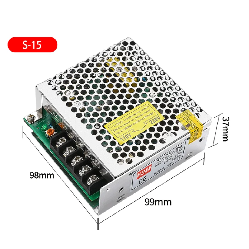 MZMW 15W 25W Switching Power Supply 5V 12V 24V Mini Size 110V 220v AC/DC Ultra-thin SMPS LED Driver Adapter S-25-5 S-25-12
