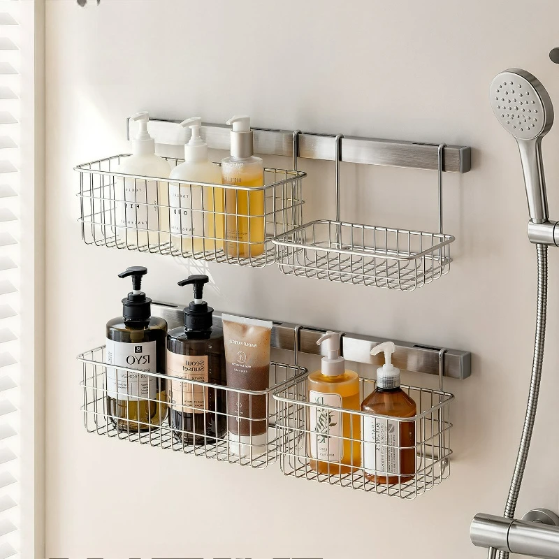304 Stainless Steel Bathroom Shelf Wall Mount Basket No Drill Shower Organizer for Toiletry Shampoo Storage Rack Rust Proof