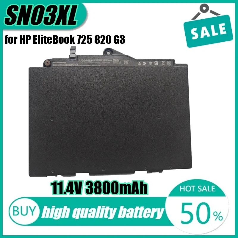 

11.4V 44Wh 3800mAh SN03XL Laptop Battery for HP EliteBook 725 820 828 G3 800514-001 HSTNN-DB6V