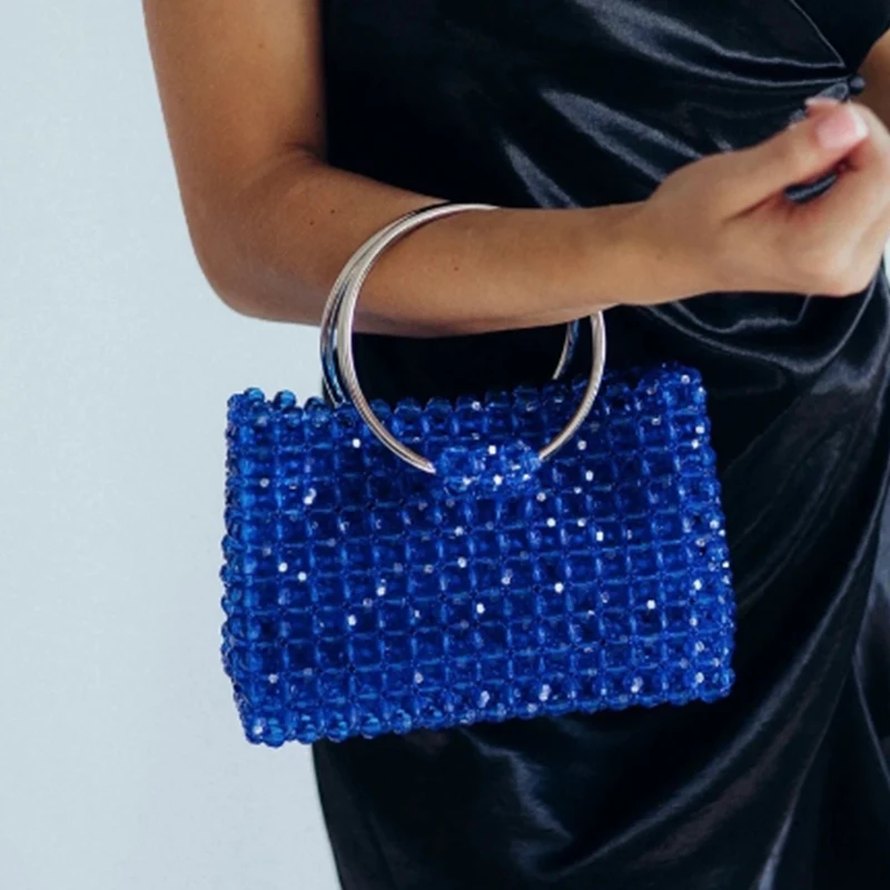

Advanced Luxury Party Banquet Ladies Handbag Fashionable Square Women's Bags Handmade Bead Production Customizable Color New Bag