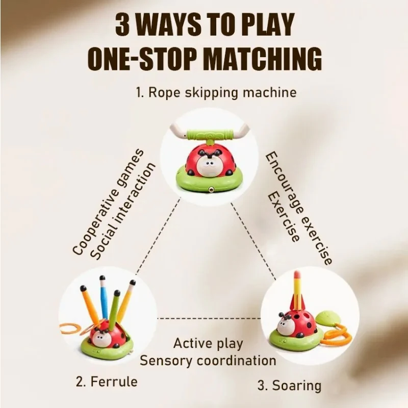 Ladybug Kids Outdoor Exercise Toy Multifunction Rope Skipping Machine Ferrule Jump Rocket Launcher Play for Kid Gifts