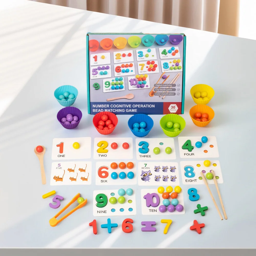 Houten Montessori Rekenkundige Wiskunde Speelgoedset Voorschoolse Wiskunde Onderwijs Speelgoed & Kralen Eetstokjes Lepel voor Kinderen Geschenken