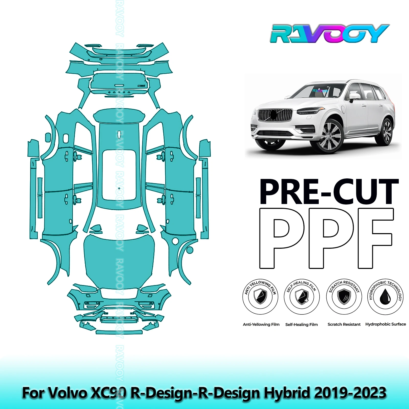 

Precut Paint Protection Film Full Vehicle Anti-scratch Exterior TPU PPF For Volvo XC90 R-Design-R-Design Hybrid 2019-2023