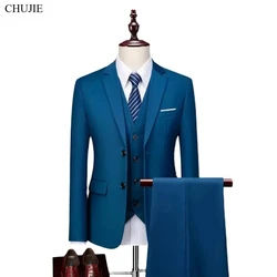 Suits For Men Elegant Wedding 3 Pieces Set Fashion Classic Full Jackets Vest Pants Business Blazers Outfit 2024 Formal Costume
